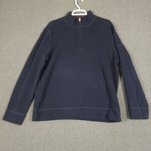 Façonnable Men's Navy Blue 1/4 Zip Cotton Pullover‎ Sweater Size L